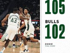 NBA季前赛：雄鹿105-102险胜公牛,T-阿德托昆博14分,怀特14分